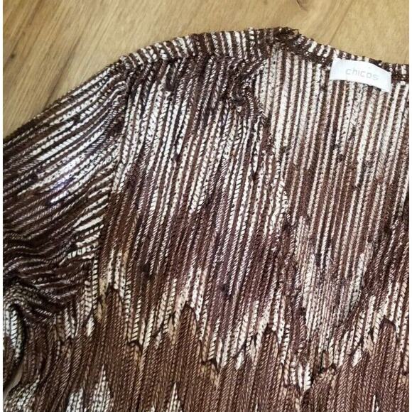 Chico's Cardigan Sweater Brown's /White 3/4 Classic Sleeve Boho See Measurements - Picture 4 of 4